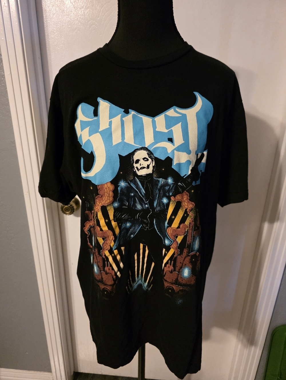 Ghost Black Band Tee with Blue and Yellow Artwork Size Large